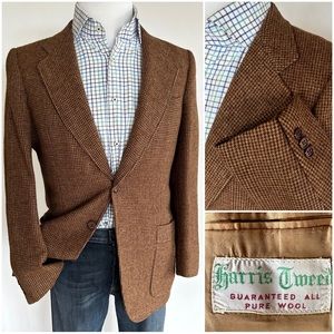 Harris Tweed Vintage Italy Houndstooth Check Sports Hunting Coat Blazer 38R